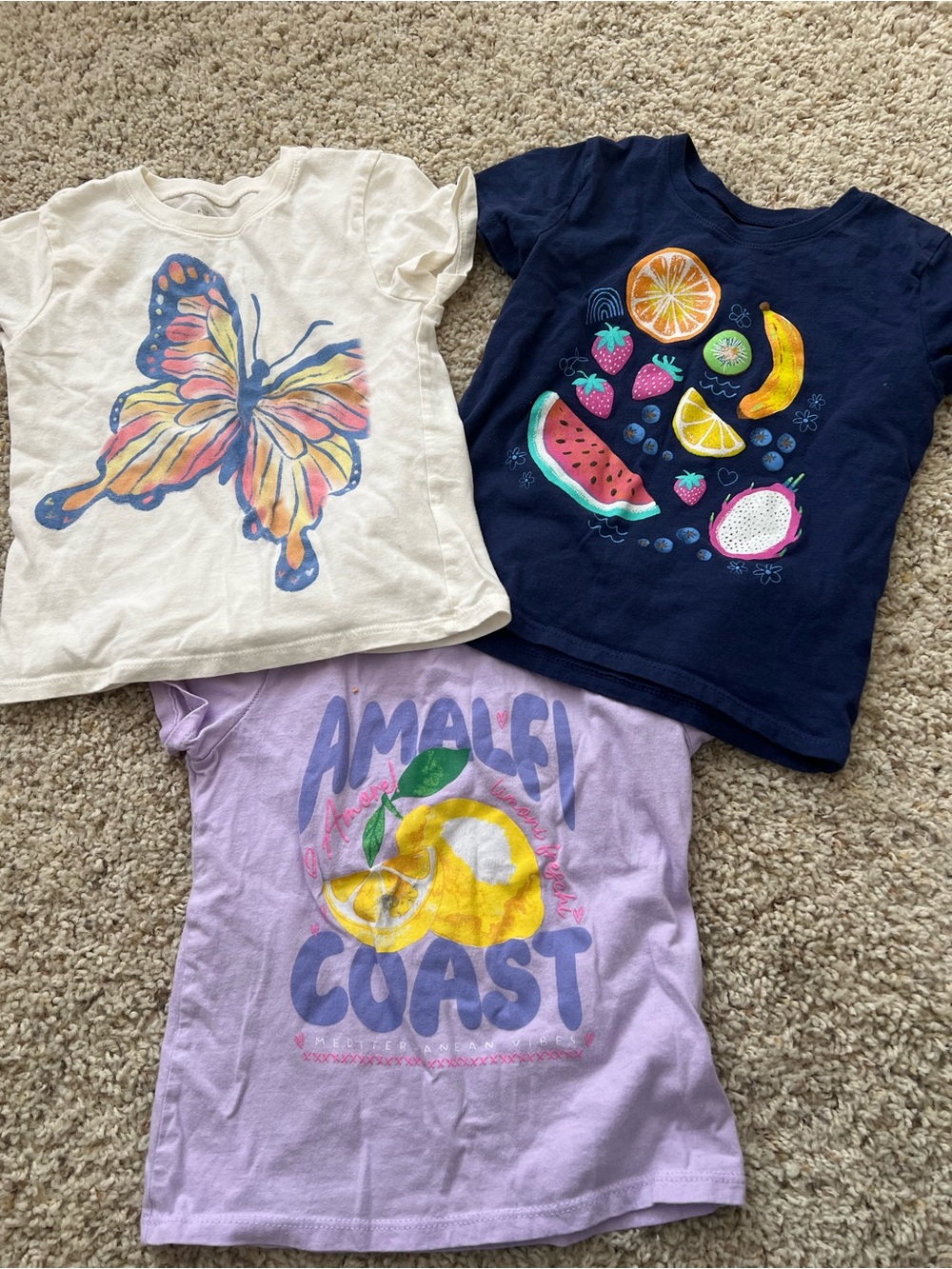 Kids Fruit & Butterfly Graphic Tee Bundle - White, Navy, Lilac